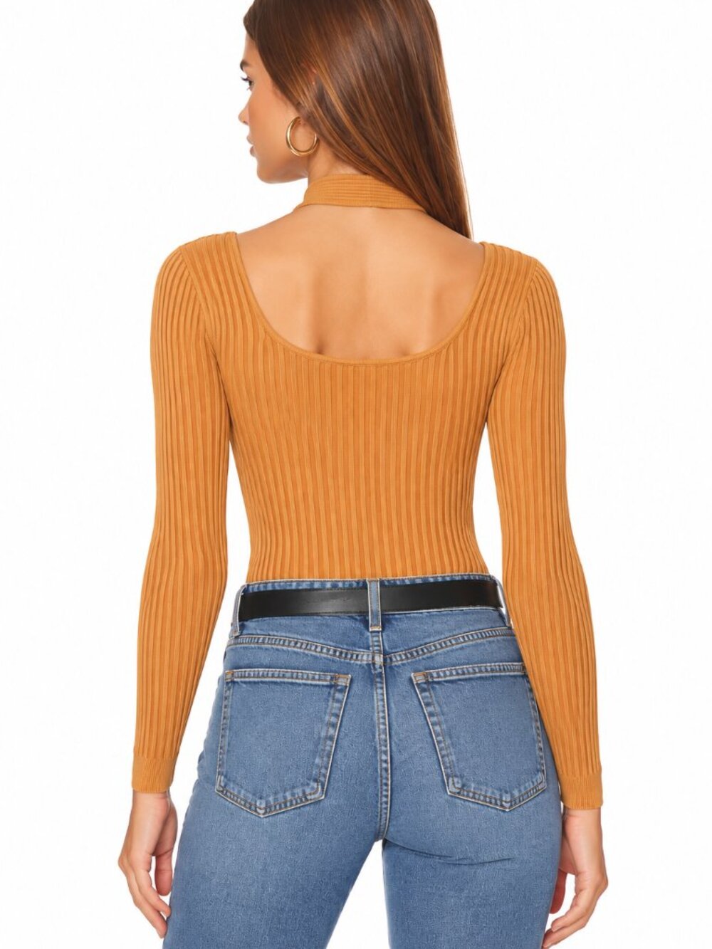 MINKPINK Gianna Ribbed Knit Cutout Top Pecan Long Sleeve M NWT - Picture 2 of 7